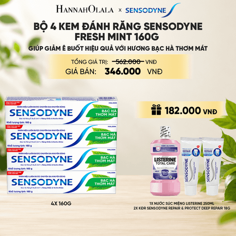  BỘ 4 KEM ĐÁNH RĂNG SENSODYNE FRESH MINT 160G GIÚP GIẢM Ê BUỐT HIỆU QUẢ VỚI HƯƠNG BẠC HÀ THƠM MÁT _ A59 
