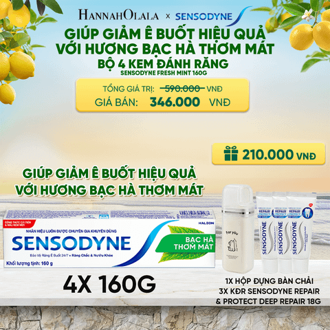  BỘ 4 KEM ĐÁNH RĂNG SENSODYNE FRESH MINT 160G GIÚP GIẢM Ê BUỐT HIỆU QUẢ VỚI HƯƠNG BẠC HÀ THƠM MÁT - A2075 
