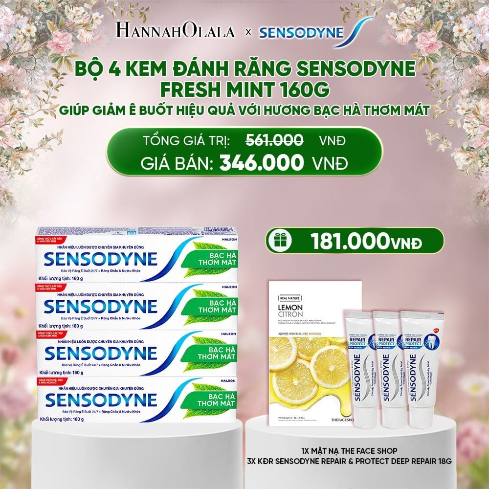  E460_DEAL 6: BỘ 4 KEM ĐÁNH RĂNG SENSODYNE FRESH MINT 160G GIÚP GIẢM Ê BUỐT HIỆU QUẢ VỚI HƯƠNG BẠC HÀ THƠM MÁT 