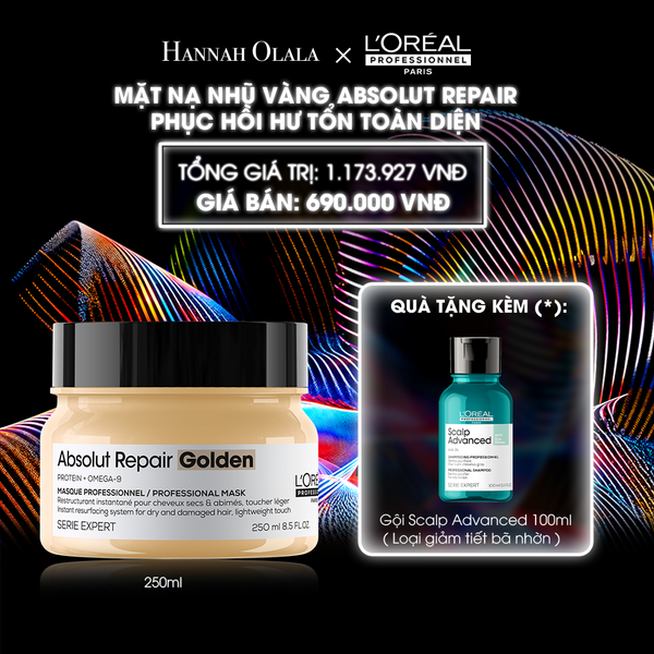  DEAL 7: MẶT NẠ NHŨ VÀNG PHỤC HỒI HƯ TỔN TOÀN DIỆN L'ORÉAL PROFESSIONNEL ABSOLUT REPAIR 250ML 