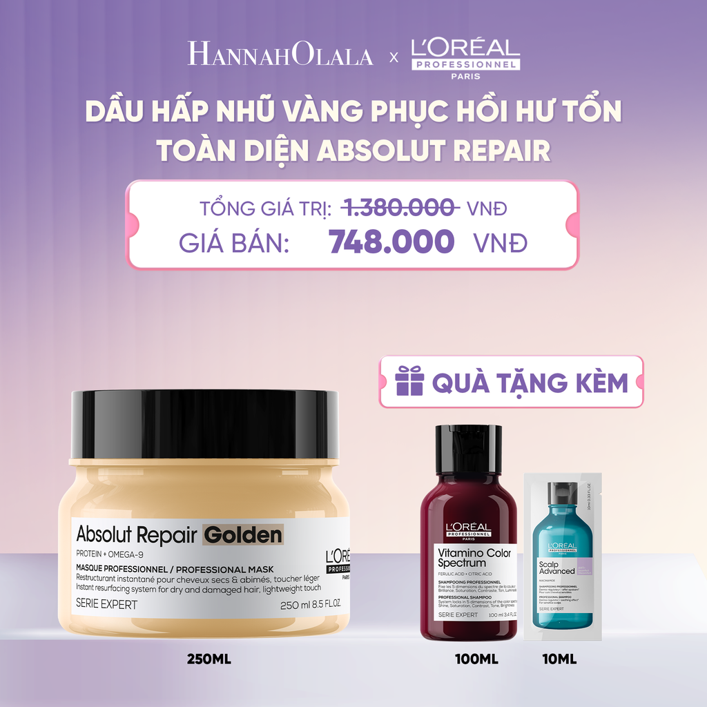  MẶT NẠ NHŨ VÀNG PHỤC HỒI HƯ TỔN TOÀN DIỆN L'ORÉAL PROFESSIONNEL ABSOLUT REPAIR GOLDEN 250ML  - L042 