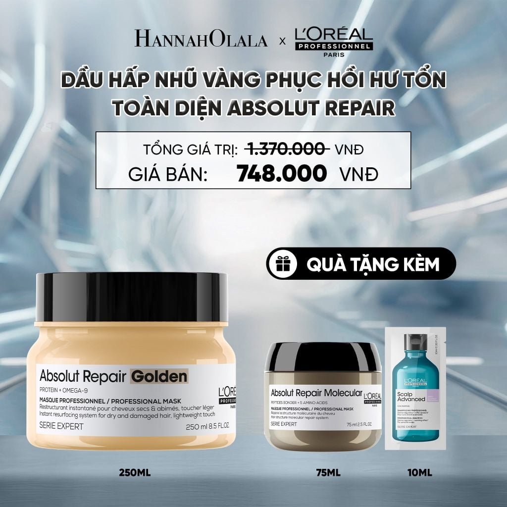  MẶT NẠ NHŨ VÀNG PHỤC HỒI HƯ TỔN TOÀN DIỆN L'ORÉAL PROFESSIONNEL ABSOLUT REPAIR GOLDEN 250ML - D18 
