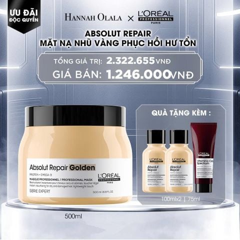  DEAL 2: MẶT NẠ NHŨ VÀNG  PHỤC HỒI HƯ TỔN TOÀN DIỆN L'ORÉAL PROFESSIONNEL ABSOLUT REPAIR 500ML 