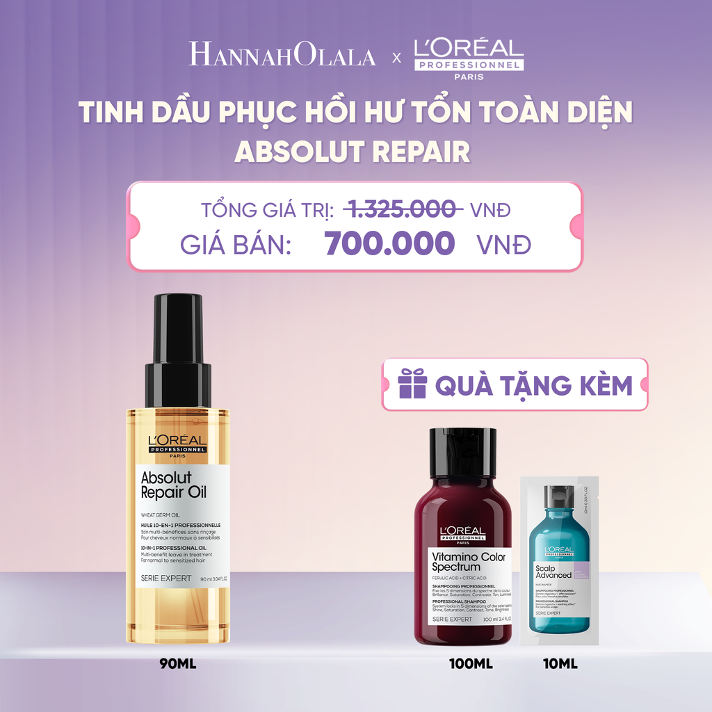  TINH DẦU ĐA NĂNG PHỤC HỒI TÓC HƯ TỔN TOÀN DIỆN 10 TRONG 1 L'ORÉAL PROFESSIONNEL SERIE EXPERT ABSOLUT REPAIR GOLD 90ML  - L040 