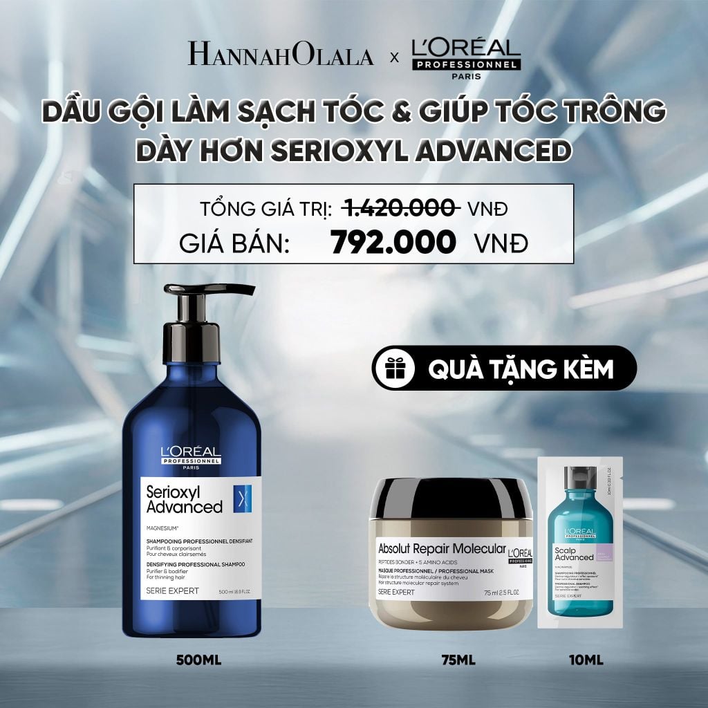  DẦU GỘI LÀM SẠCH TÓC & GIÚP TÓC TRÔNG DÀY HƠN SERIOXYL ADVANCED 500ML - DÀNH CHO TÓC THƯA, MẢNH, RỤNG - D17 