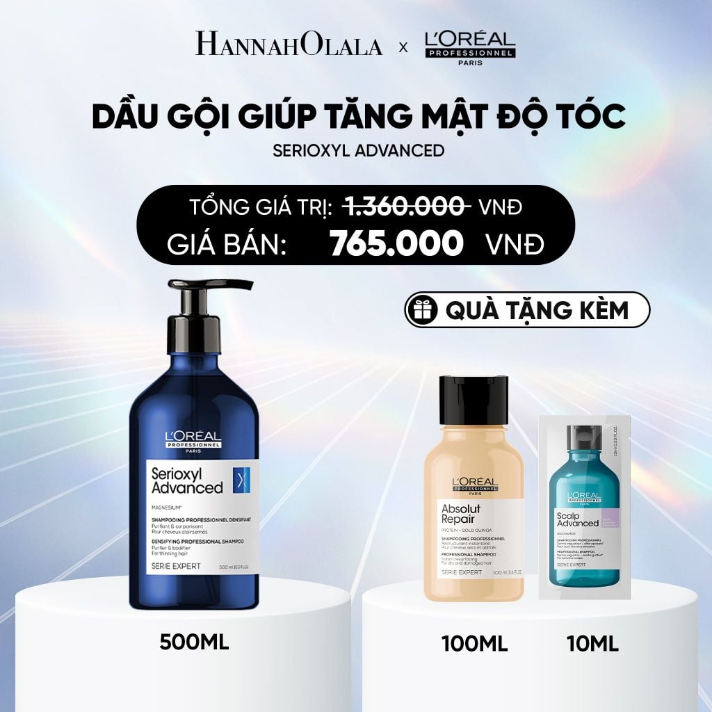  DEAL 14: DẦU GỘI LÀM SẠCH TÓC & GIÚP TÓC TRÔNG DÀY HƠN SERIOXYL ADVANCED 500ML - DÀNH CHO TÓC THƯA, MẢNH, RỤNG 
