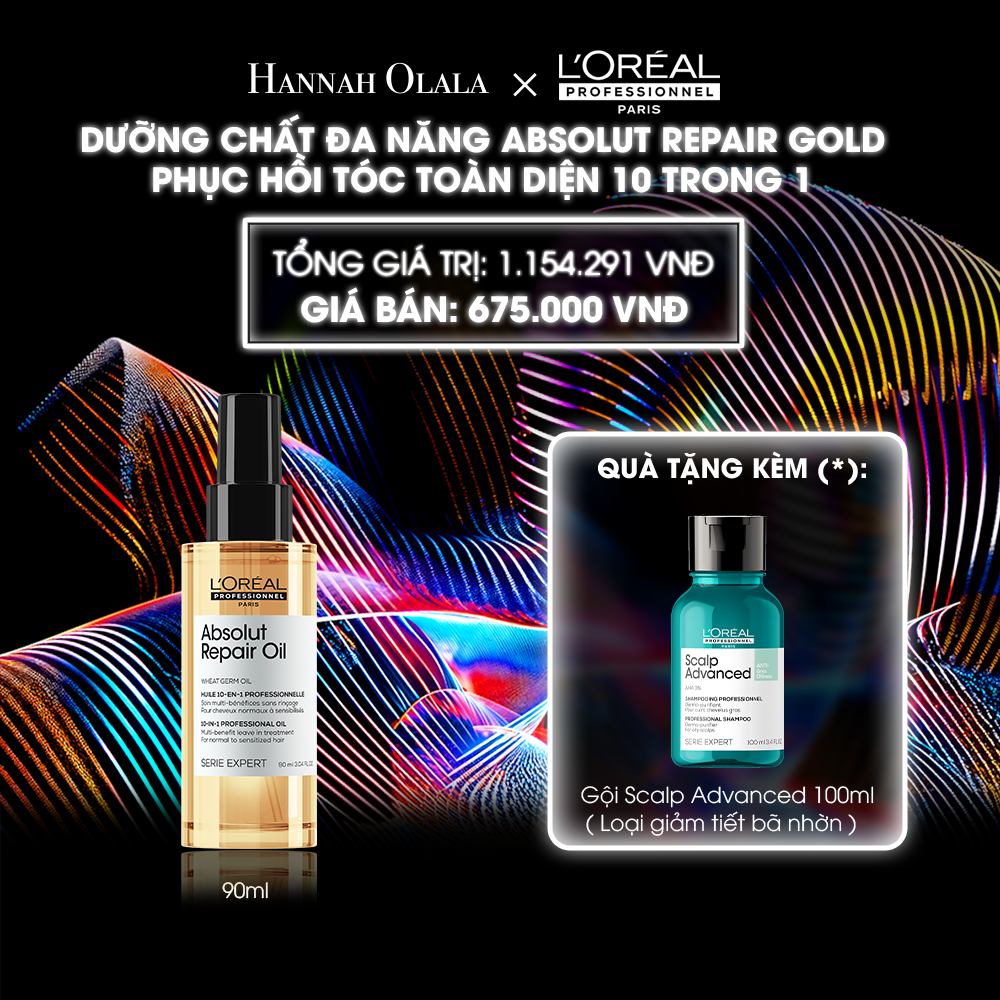  DEAL 6: TINH DẦU ĐA NĂNG PHỤC HỒI TÓC HƯ TỔN TOÀN DIỆN 10 TRONG 1 L'ORÉAL PROFESSIONNEL SERIE EXPERT ABSOLUT REPAIR GOLD 90ML 