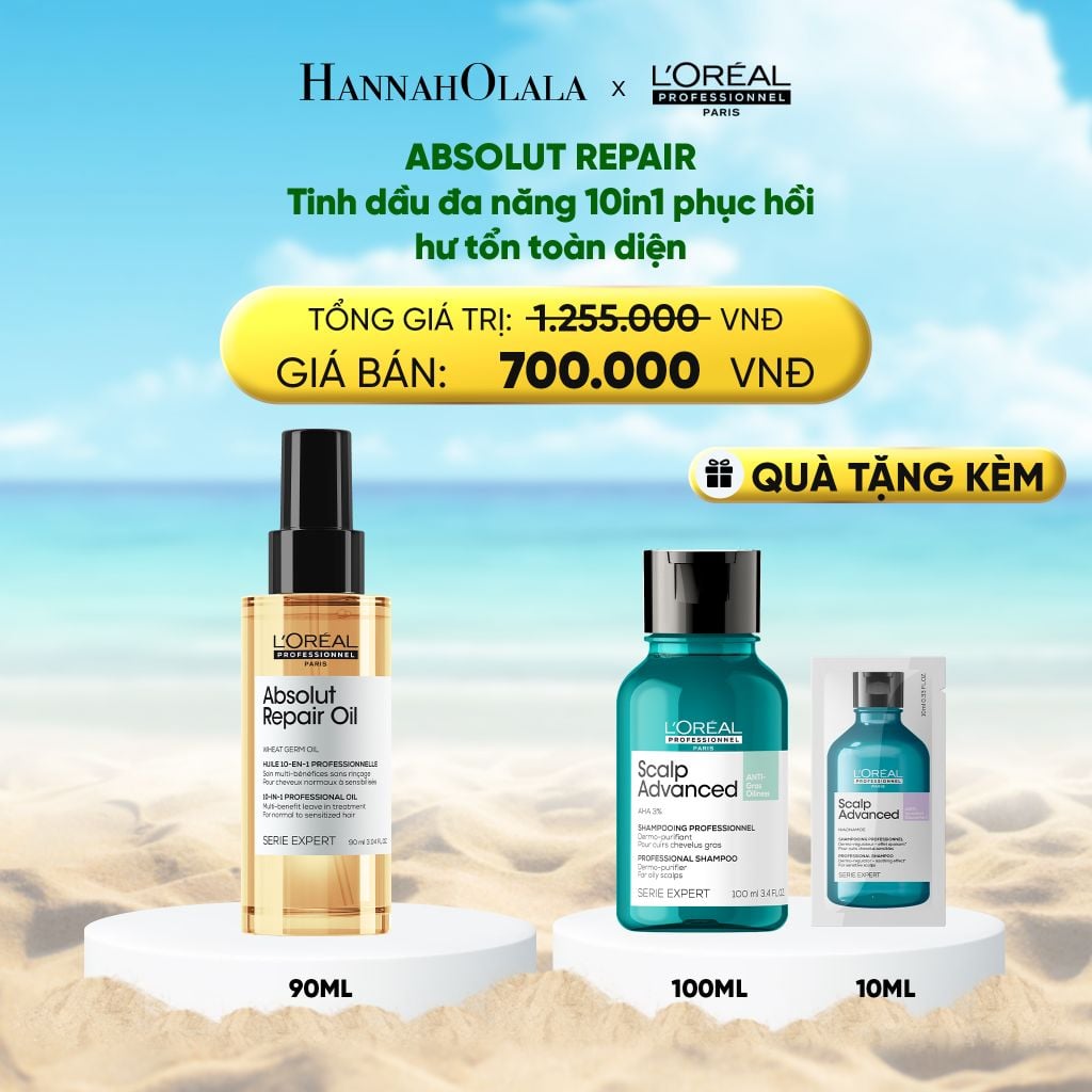  DEAL 4: TINH DẦU ĐA NĂNG PHỤC HỒI TÓC HƯ TỔN TOÀN DIỆN 10 TRONG 1 L'ORÉAL PROFESSIONNEL SERIE EXPERT ABSOLUT REPAIR GOLD 90ML 