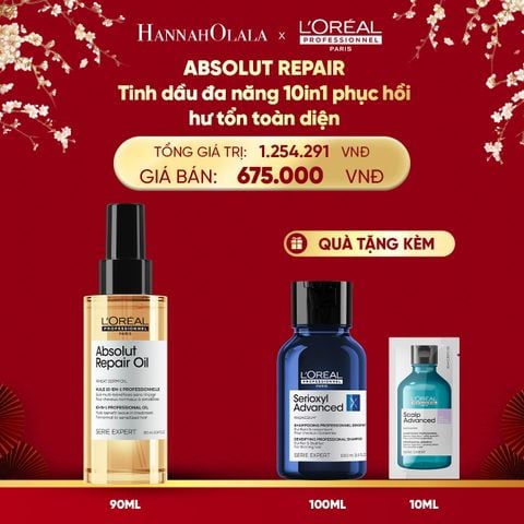  DEAL 7: TINH DẦU ĐA NĂNG PHỤC HỒI TÓC HƯ TỔN TOÀN DIỆN 10 TRONG 1 L'ORÉAL PROFESSIONNEL SERIE EXPERT ABSOLUT REPAIR GOLD 90ML 
