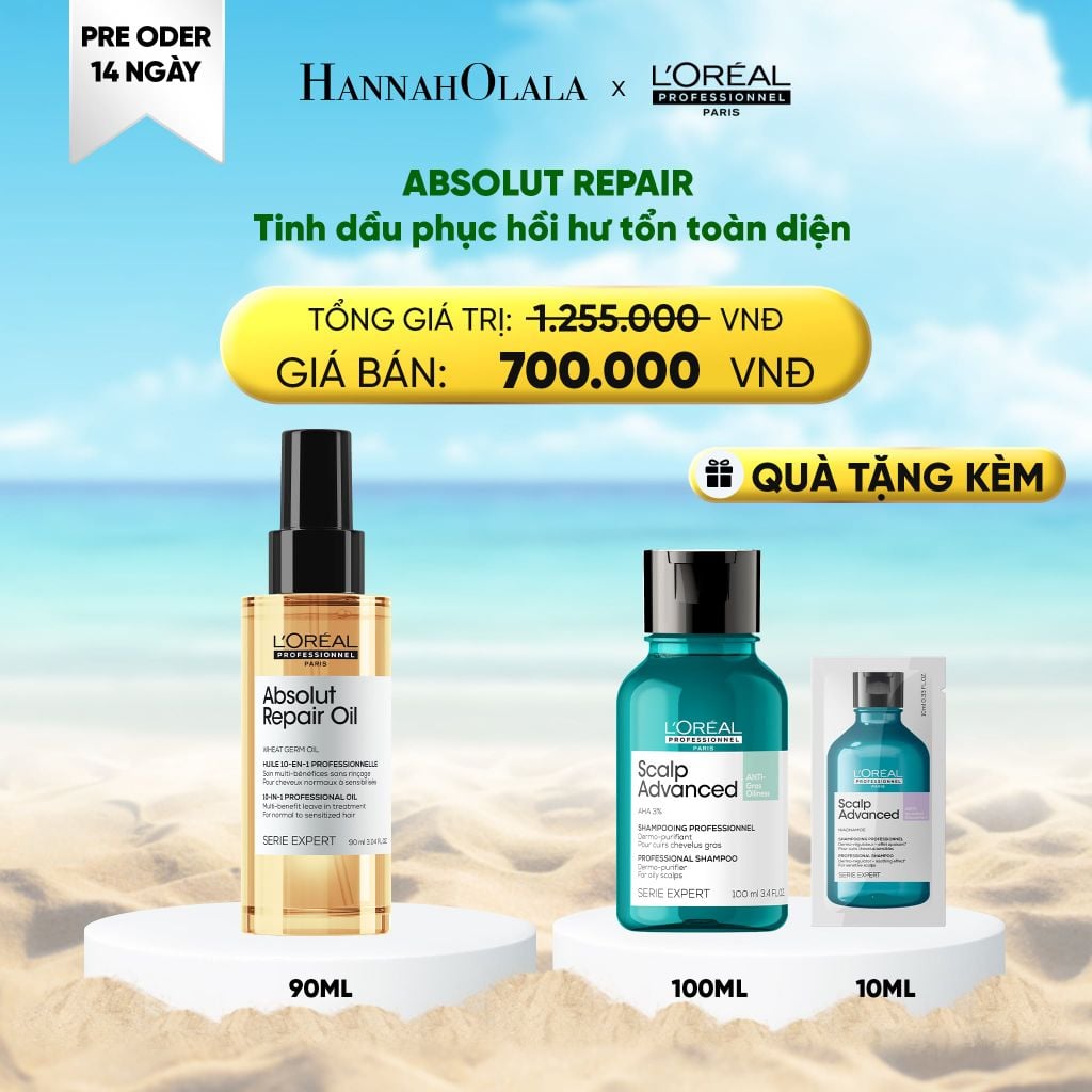  [ PRE ODER 14 NGÀY ]  TINH DẦU ĐA NĂNG PHỤC HỒI TÓC HƯ TỔN TOÀN DIỆN 10 TRONG 1 L'ORÉAL PROFESSIONNEL SERIE EXPERT ABSOLUT REPAIR GOLD 90ML 