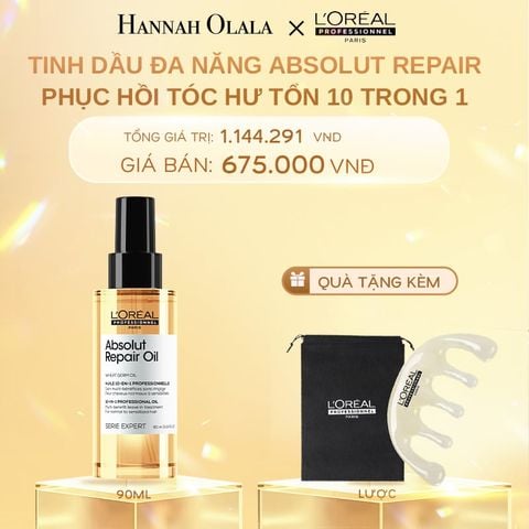  DEAL 6: TINH DẦU ĐA NĂNG PHỤC HỒI TÓC HƯ TỔN TOÀN DIỆN 10 TRONG 1 L'ORÉAL PROFESSIONNEL SERIE EXPERT ABSOLUT REPAIR GOLD 90ML 