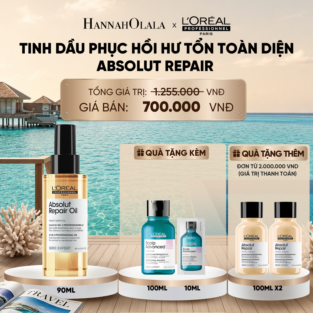  TINH DẦU ĐA NĂNG PHỤC HỒI TÓC HƯ TỔN TOÀN DIỆN 10 TRONG 1 L'ORÉAL PROFESSIONNEL SERIE EXPERT ABSOLUT REPAIR GOLD 90ML_ D1355 