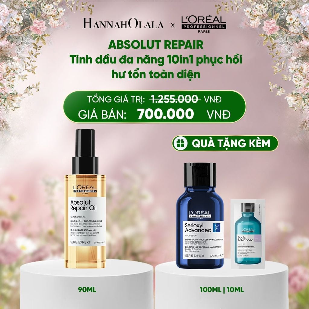  DEAL 4: TINH DẦU ĐA NĂNG PHỤC HỒI TÓC HƯ TỔN TOÀN DIỆN 10 TRONG 1 L'ORÉAL PROFESSIONNEL SERIE EXPERT ABSOLUT REPAIR GOLD 90ML 