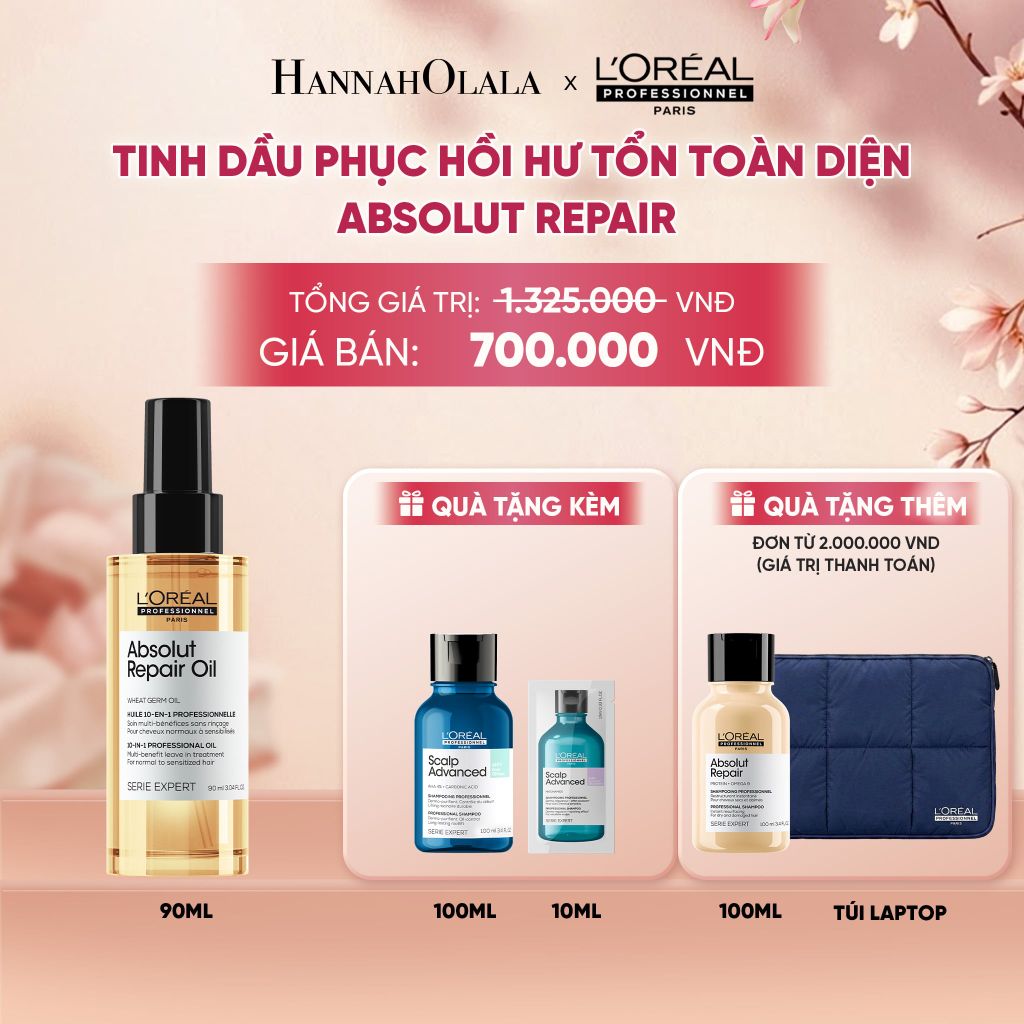  TINH DẦU ĐA NĂNG PHỤC HỒI TÓC HƯ TỔN TOÀN DIỆN 10 TRONG 1 L'ORÉAL PROFESSIONNEL SERIE EXPERT ABSOLUT REPAIR GOLD 90ML - A1260 