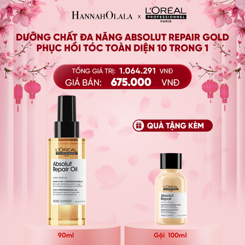  DEAL 6: TINH DẦU ĐA NĂNG PHỤC HỒI TÓC HƯ TỔN TOÀN DIỆN 10 TRONG 1 L'ORÉAL PROFESSIONNEL SERIE EXPERT ABSOLUT REPAIR GOLD 90ML 