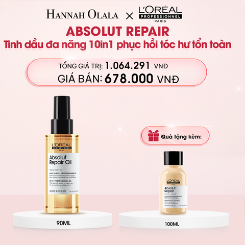  E829_DEAL 10: TINH DẦU ĐA NĂNG PHỤC HỒI TÓC HƯ TỔN TOÀN DIỆN 10 TRONG 1 L'ORÉAL PROFESSIONNEL SERIE EXPERT ABSOLUT REPAIR GOLD 90ML 