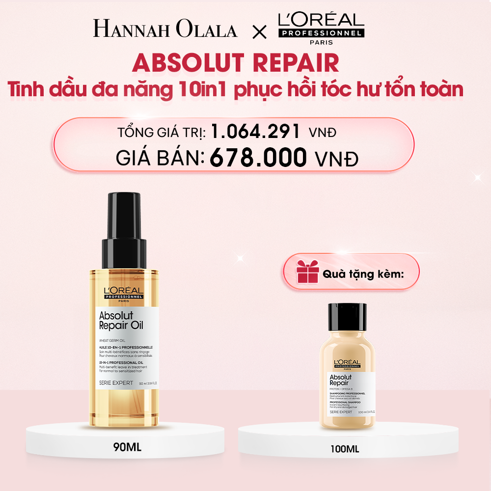  E829_DEAL 10: TINH DẦU ĐA NĂNG PHỤC HỒI TÓC HƯ TỔN TOÀN DIỆN 10 TRONG 1 L'ORÉAL PROFESSIONNEL SERIE EXPERT ABSOLUT REPAIR GOLD 90ML 