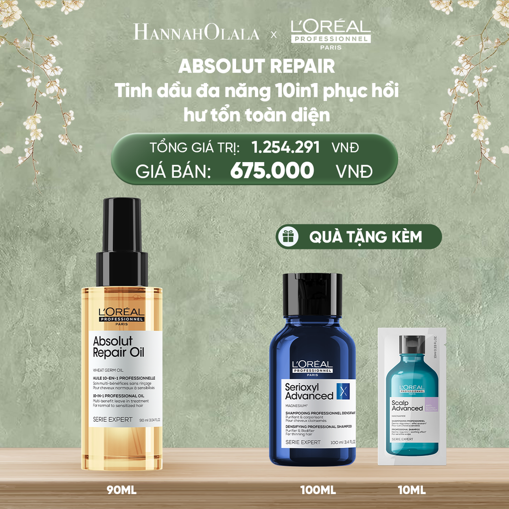  DEAL 6: TINH DẦU ĐA NĂNG PHỤC HỒI TÓC HƯ TỔN TOÀN DIỆN 10 TRONG 1 L'ORÉAL PROFESSIONNEL SERIE EXPERT ABSOLUT REPAIR GOLD 90ML 