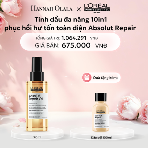  E449: DEAL 5: TINH DẦU ĐA NĂNG PHỤC HỒI TÓC HƯ TỔN TOÀN DIỆN 10 TRONG 1 L'ORÉAL PROFESSIONNEL SERIE EXPERT ABSOLUT REPAIR GOLD 90ML 