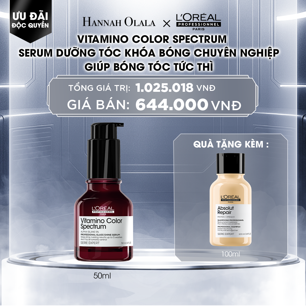  DEAL 10: SERUM DƯỠNG TÓC KHÓA BÓNG CHUYÊN NGHIỆP GIÚP BÓNG TÓC TỨC THÌ L'ORÉAL PROFESSIONNEL VITAMINO COLOR SPECTRUM 50ML 