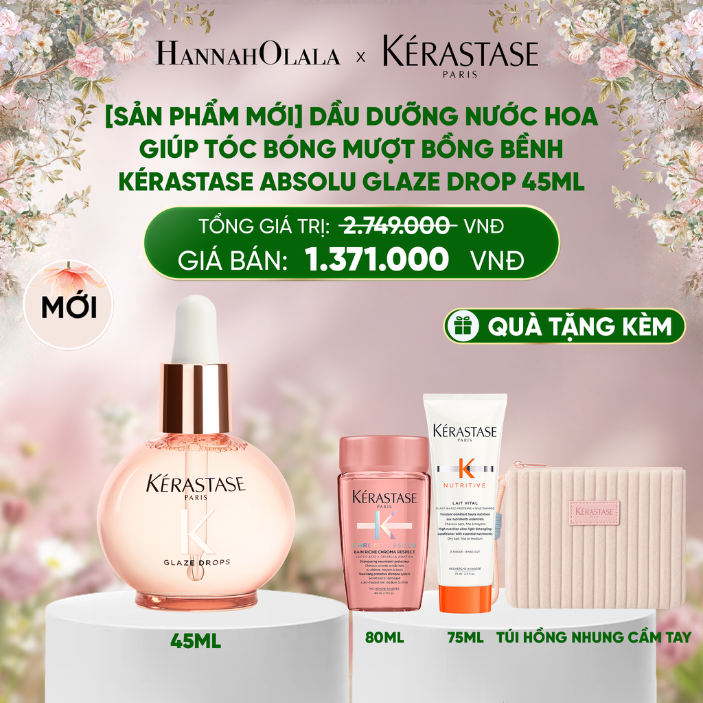  DEAL 12: DẦU DƯỠNG NƯỚC HOA GIÚP TÓC BÓNG MƯỢT BỒNG BỀNH KÉRASTASE ABSOLU GLAZE DROP 45ML 