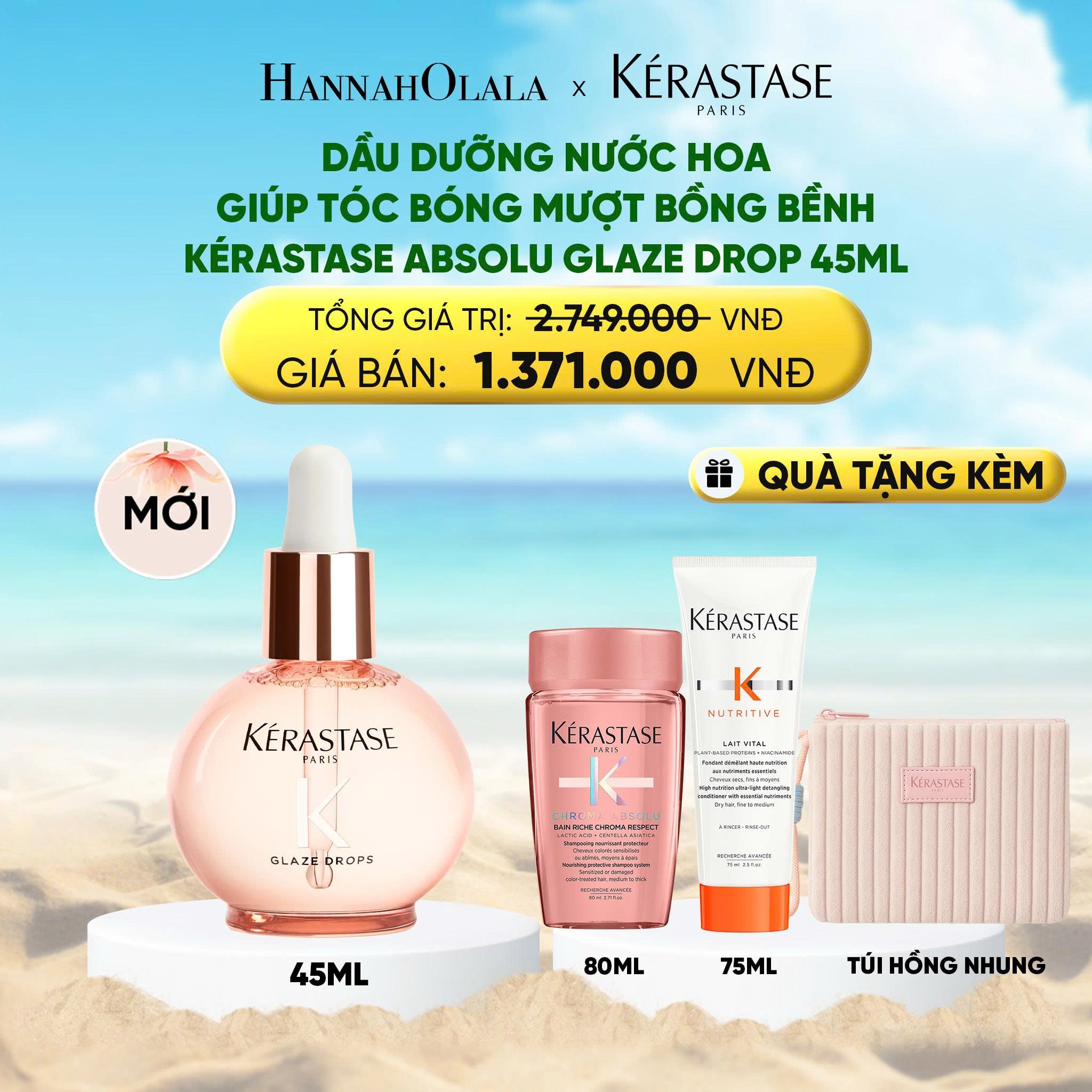 A1052_deal 11: dầu dưỡng nước hoa giúp tóc bóng mượt bồng bềnh kérastase absolu glaze drop 45ml