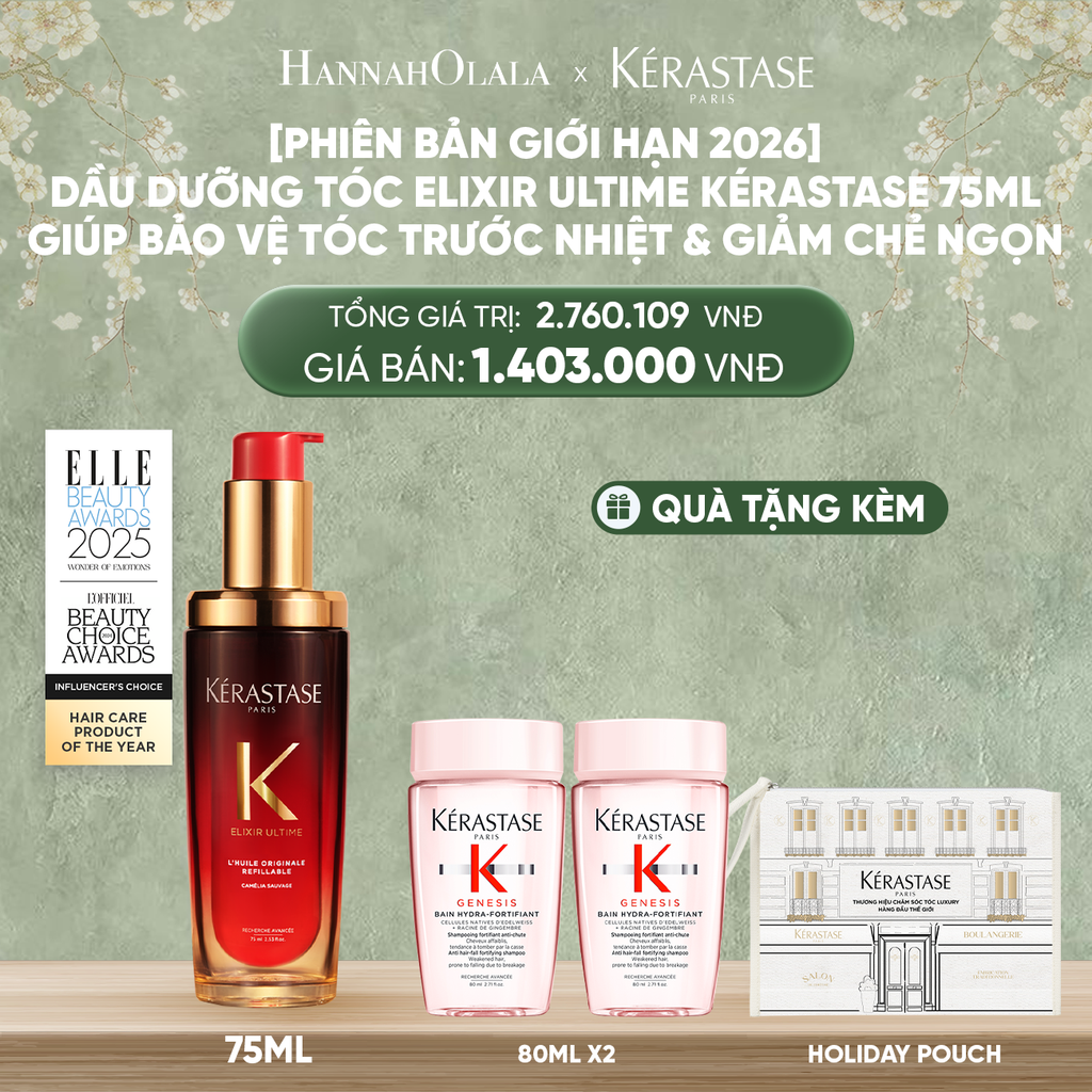  DEAL 2: [PHIÊN BẢN GIỚI HẠN 2026] DẦU DƯỠNG TÓC ELIXIR ULTIME KÉRASTASE 75ML GIÚP BẢO VỆ TÓC TRƯỚC NHIỆT & GIẢM CHẺ NGỌN 