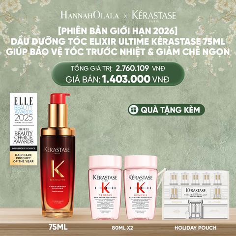  DEAL 2: [PHIÊN BẢN GIỚI HẠN 2026] DẦU DƯỠNG TÓC ELIXIR ULTIME KÉRASTASE 75ML GIÚP BẢO VỆ TÓC TRƯỚC NHIỆT & GIẢM CHẺ NGỌN 