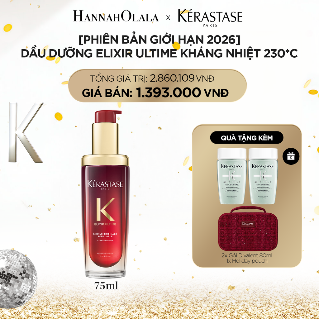  DEAL 2: [FLASH DEAL] [PHIÊN BẢN GIỚI HẠN 2026] DẦU DƯỠNG TÓC ELIXIR ULTIME KÉRASTASE 75ML GIÚP BẢO VỆ TÓC TRƯỚC NHIỆT & GIẢM CHẺ NGỌN 