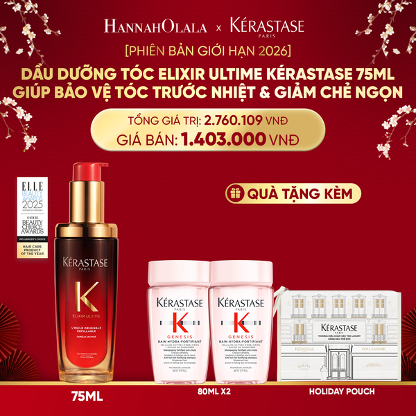  DEAL 2: [PHIÊN BẢN GIỚI HẠN 2026] DẦU DƯỠNG TÓC ELIXIR ULTIME KÉRASTASE 75ML GIÚP BẢO VỆ TÓC TRƯỚC NHIỆT & GIẢM CHẺ NGỌN 