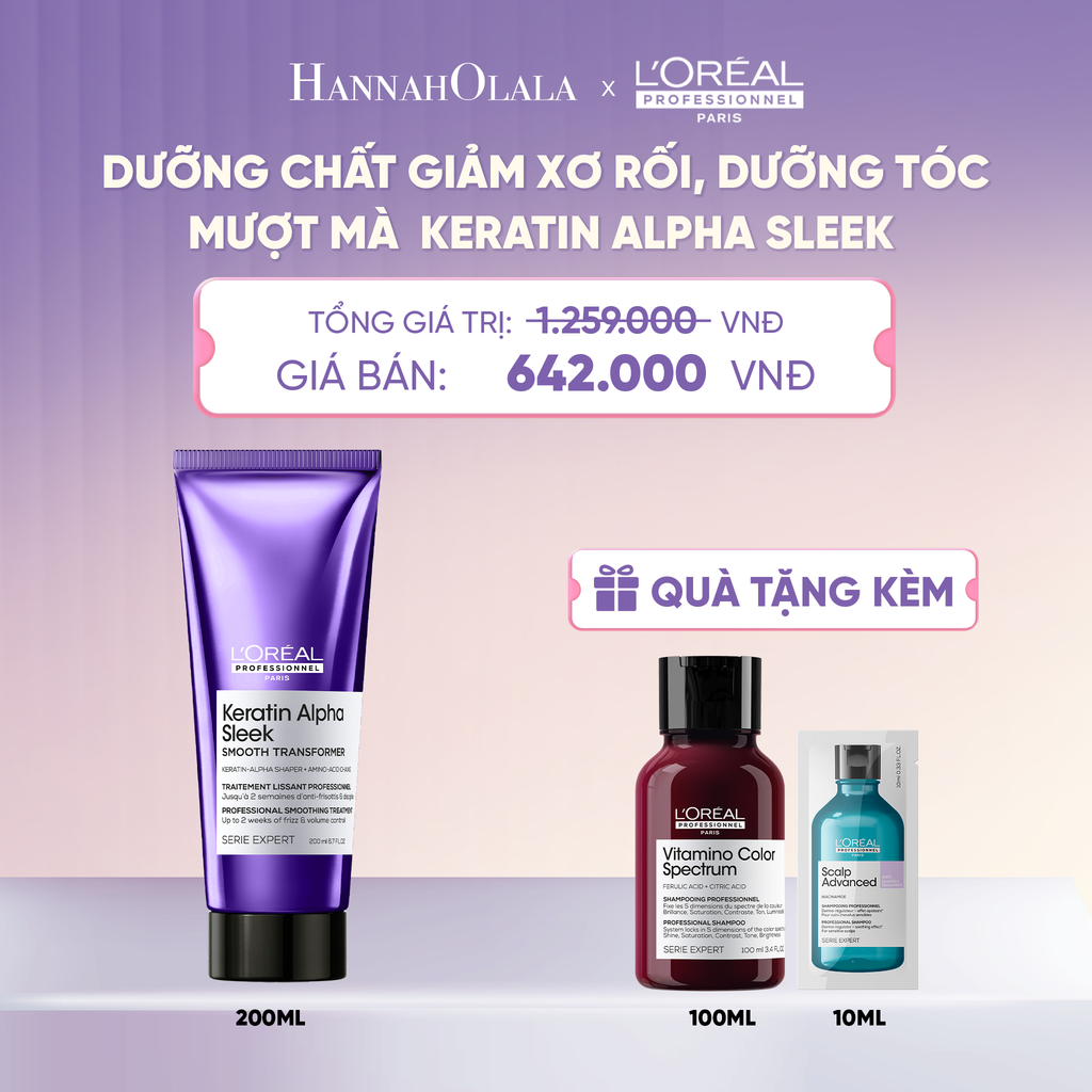  DƯỠNG CHẤT GIẢM XƠ RỐI, DƯỠNG TÓC MƯỢT L'ORÉAL PROFESSIONNEL KERATIN ALPHA SLEEK PROFESSIONAL SMOOTHING TREATMENT 200ML - L074 