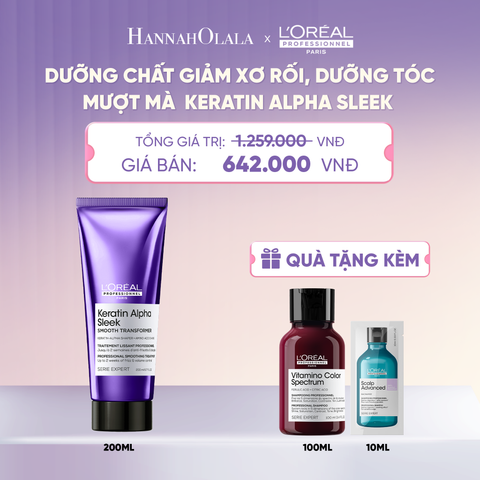  DƯỠNG CHẤT GIẢM XƠ RỐI, DƯỠNG TÓC MƯỢT L'ORÉAL PROFESSIONNEL KERATIN ALPHA SLEEK PROFESSIONAL SMOOTHING TREATMENT 200ML - L074 