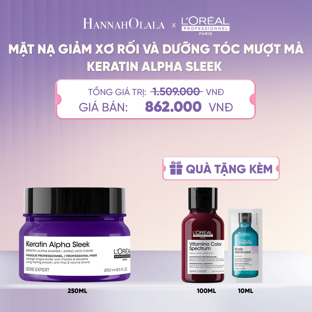  MẶT NẠ GIẢM XƠ RỐI VÀ DƯỠNG TÓC MƯỢT MÀ SERIE EXPERT KERATIN ALPHA SLEEK PROFESSIONAL MASK 250ML  - L046 