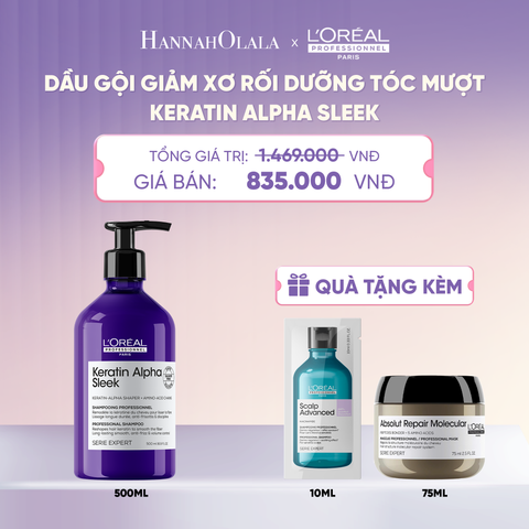  DẦU GỘI GIẢM XƠ RỐI DƯỠNG TÓC MƯỢT L'ORÉAL PROFESSIONNEL SERIE EXPERT KERATIN ALPHA SLEEK PROFESSIONAL SHAMPOO 500ML  - L045 