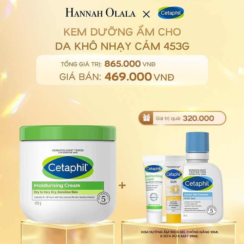  DEAL 3: KEM DƯỠNG ẨM CHO DA NHẠY CẢM CETAPHIL MOISTURIZING CREAM 453G - PHIÊN BẢN TIẾT KIỆM ĐẾN 70% 
