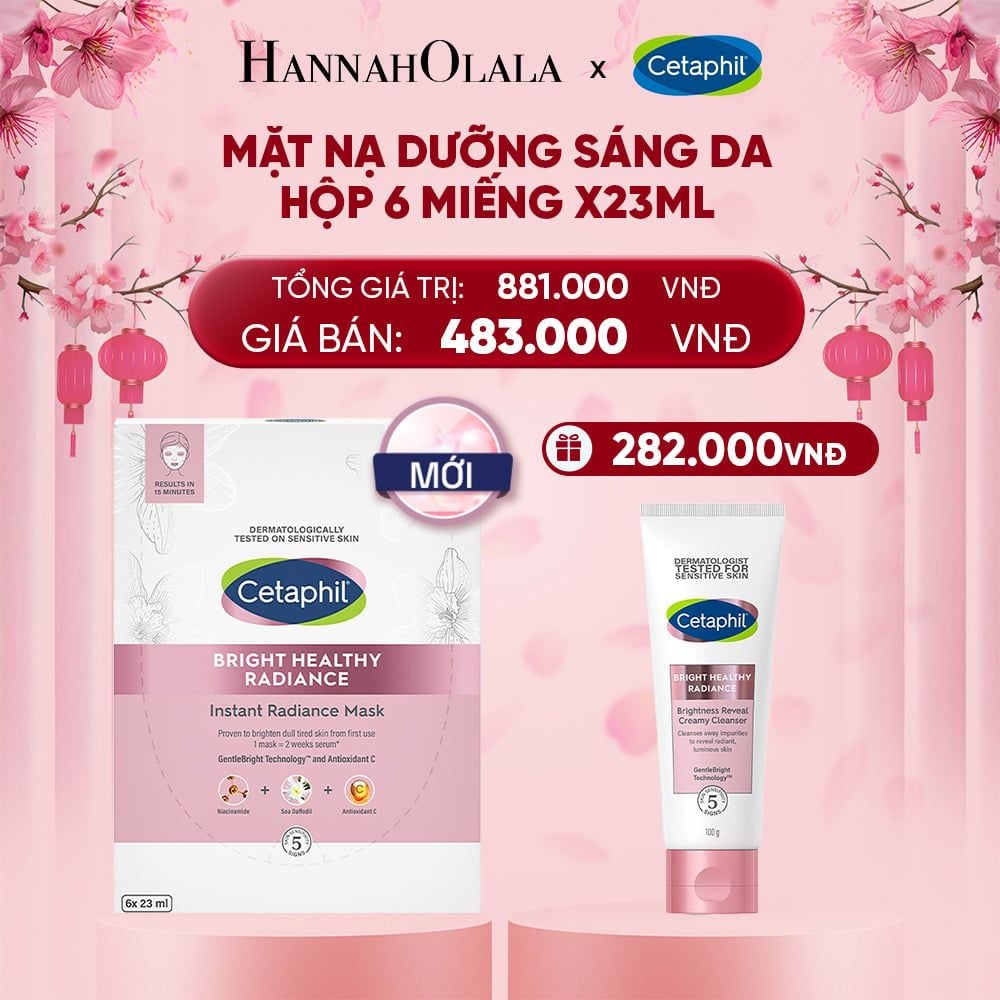  DEAL 16: HỘP 6 MẶT NẠ LÀM SÁNG DỊU LÀNH CHO DA NHẠY CẢM CETAPHIL BRIGHT HEALTHY RADIANCE FACE MASK 