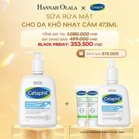  DEAL 18: (DATE 11/2026) SỮA RỬA MẶT TẠO BỌT DỊU LÀNH CHO DA KHÔ NHẠY CẢM CETAPHIL HYDRATING FOAMING CREAM CLEANSER 473ML 