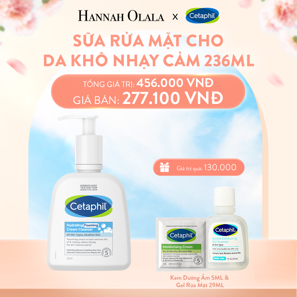  A169_DEAL 2: SỮA RỬA MẶT TẠO BỌT DỊU LÀNH CHO DA KHÔ NHẠY CẢM CETAPHIL HYDRATING FOAMING CREAM CLEANSER 236ML 