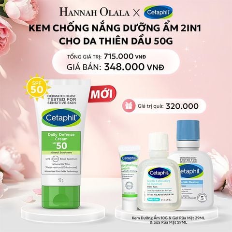  E421: DEAL 5: KEM CHỐNG NẮNG DƯỠNG ẨM 2IN1 CHO DA DẦU NHẠY CẢM CETAPHIL DAILY DEFENSE CREAM SPF50 50G 