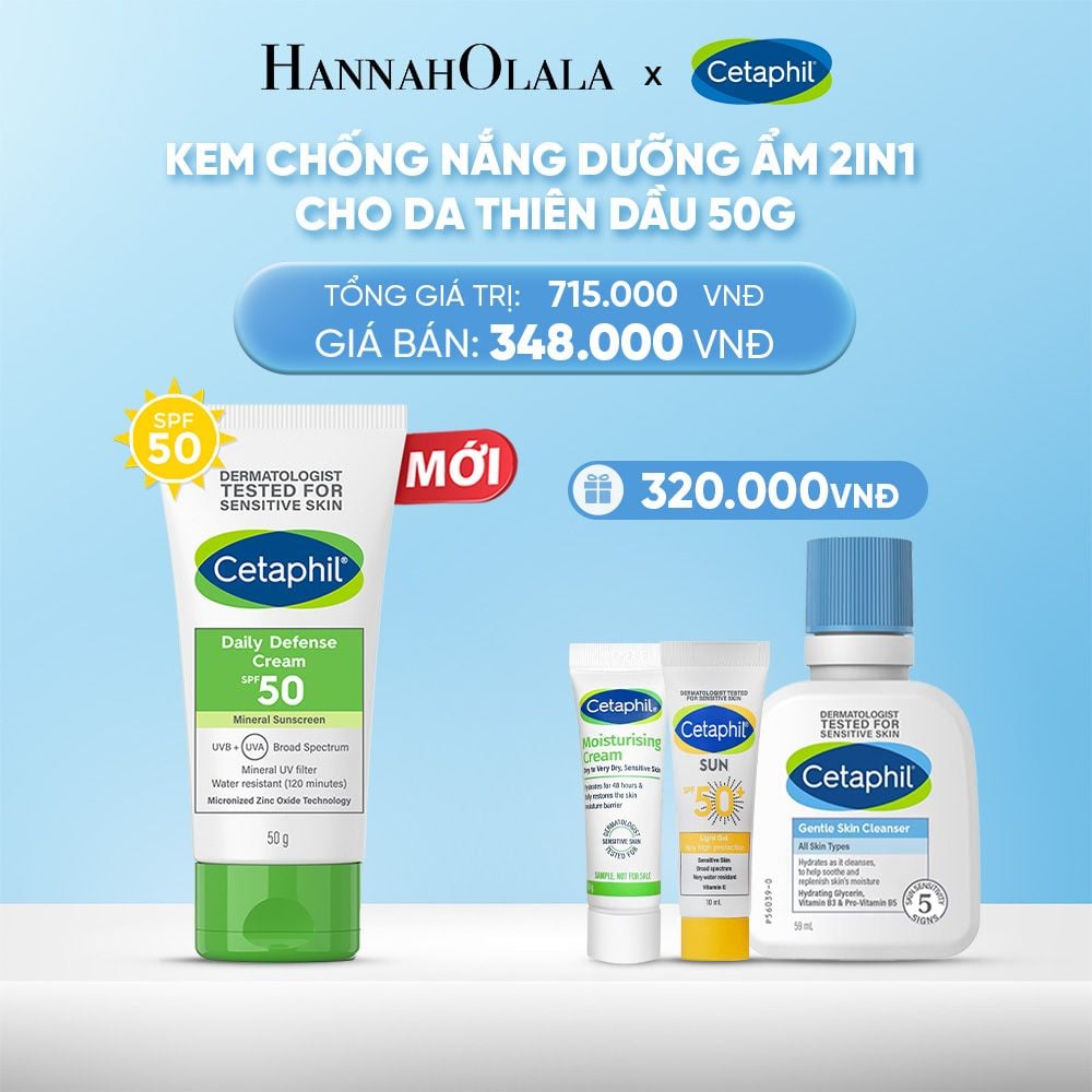  DEAL 5: KEM CHỐNG NẮNG DƯỠNG ẨM 2IN1 CHO DA DẦU NHẠY CẢM CETAPHIL DAILY DEFENSE CREAM SPF50 50G 