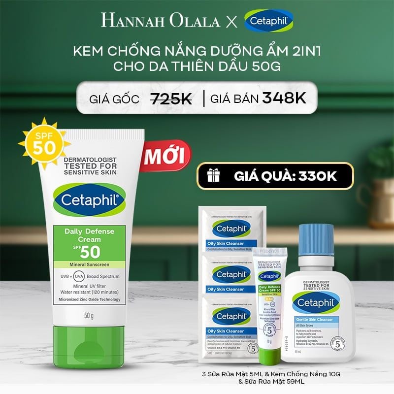  A38_DEAL 5: KEM CHỐNG NẮNG DƯỠNG ẨM 2IN1 CHO DA DẦU NHẠY CẢM CETAPHIL DAILY DEFENSE CREAM SPF50 50G 