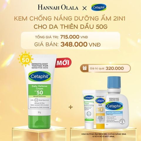  DEAL 5: KEM CHỐNG NẮNG DƯỠNG ẨM 2IN1 CHO DA DẦU NHẠY CẢM CETAPHIL DAILY DEFENSE CREAM SPF50 50G 