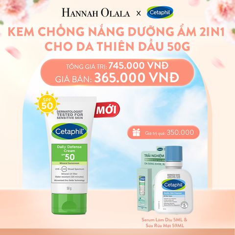  A173_DEAL 6: KEM CHỐNG NẮNG DƯỠNG ẨM 2IN1 CHO DA DẦU NHẠY CẢM CETAPHIL DAILY DEFENSE CREAM SPF50 50G 