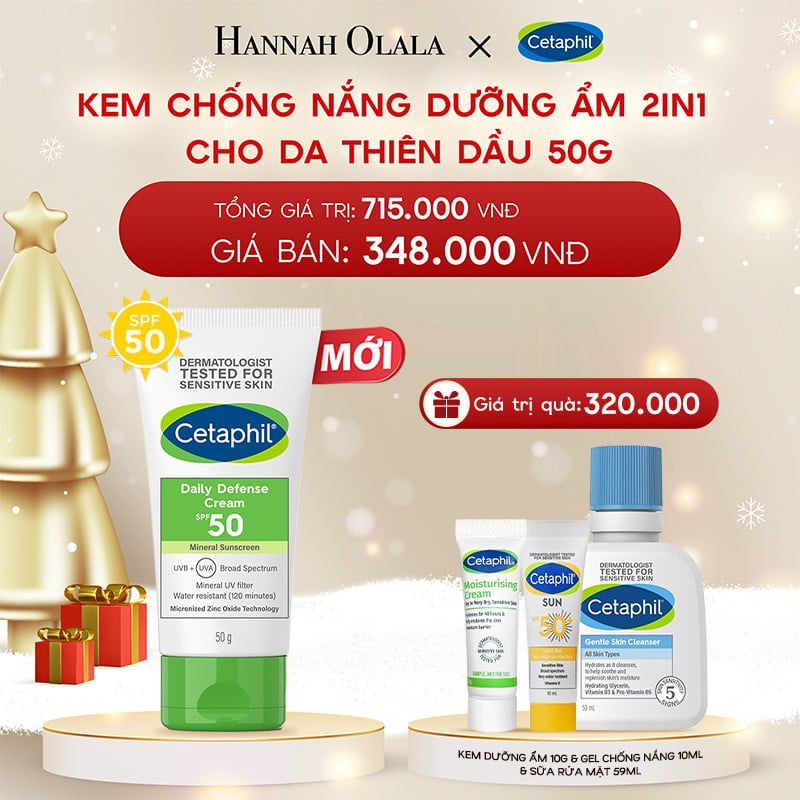  DEAL 5: KEM CHỐNG NẮNG DƯỠNG ẨM 2IN1 CHO DA DẦU NHẠY CẢM CETAPHIL DAILY DEFENSE CREAM SPF50 50G 