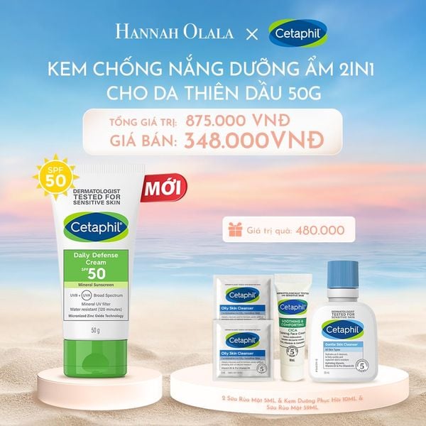  C1055_DEAL 5: KEM CHỐNG NẮNG DƯỠNG ẨM 2IN1 CHO DA DẦU NHẠY CẢM CETAPHIL DAILY DEFENSE CREAM SPF50 50G 