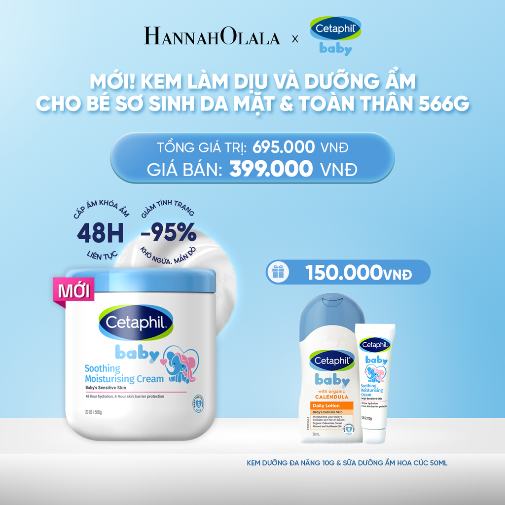  DEAL 12: [MỚI] KEM LÀM DỊU VÀ DƯỠNG ẨM CHO BÉ CETAPHIL BABY SOOTHING & MOISTURISING CREAM HŨ 566G 