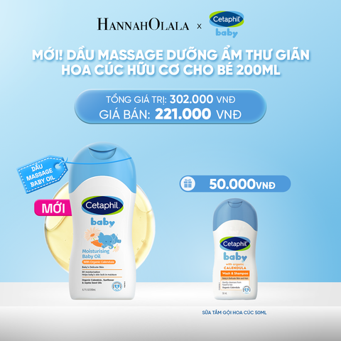  DEAL 17: DẦU MASSAGE DƯỠNG ẨM LÀM DỊU DA BÉ VỚI HOA CÚC CALENDULA HỮU CƠ CETAPHIL BABY MOISTURISING BABY OIL WITH ORGANIC CALENDULA 200ML 