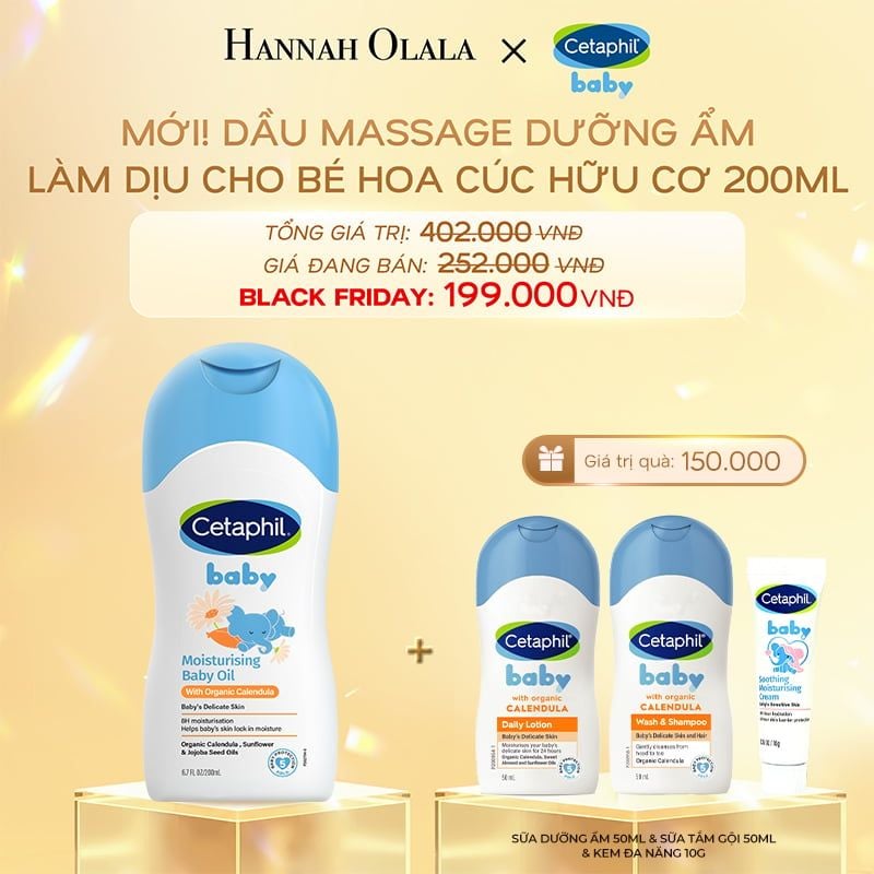  DEAL 22: DẦU MASSAGE DƯỠNG ẨM LÀM DỊU DA BÉ VỚI HOA CÚC CALENDULA HỮU CƠ CETAPHIL BABY MOISTURISING BABY OIL WITH ORGANIC CALENDULA 200ML 