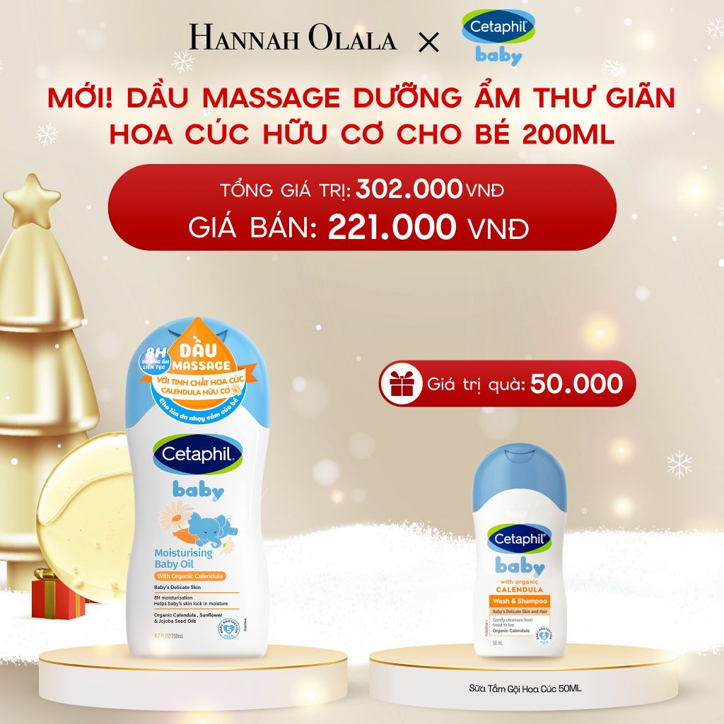  DEAL 17: DẦU MASSAGE DƯỠNG ẨM LÀM DỊU DA BÉ VỚI HOA CÚC CALENDULA HỮU CƠ CETAPHIL BABY MOISTURISING BABY OIL WITH ORGANIC CALENDULA 200ML 