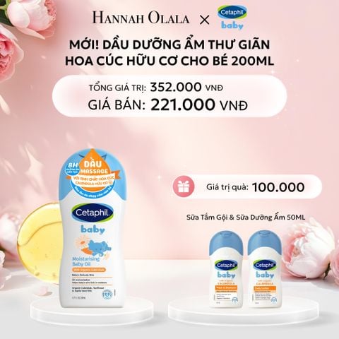  E416: DEAL 17: DẦU MASSAGE DƯỠNG ẨM LÀM DỊU DA BÉ VỚI HOA CÚC CALENDULA HỮU CƠ CETAPHIL BABY MOISTURISING BABY OIL WITH ORGANIC CALENDULA 200ML 